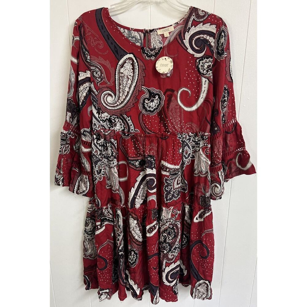 NWT Oddy Women’s Red Long Sleeve Paisley Print Blouse, Size Small